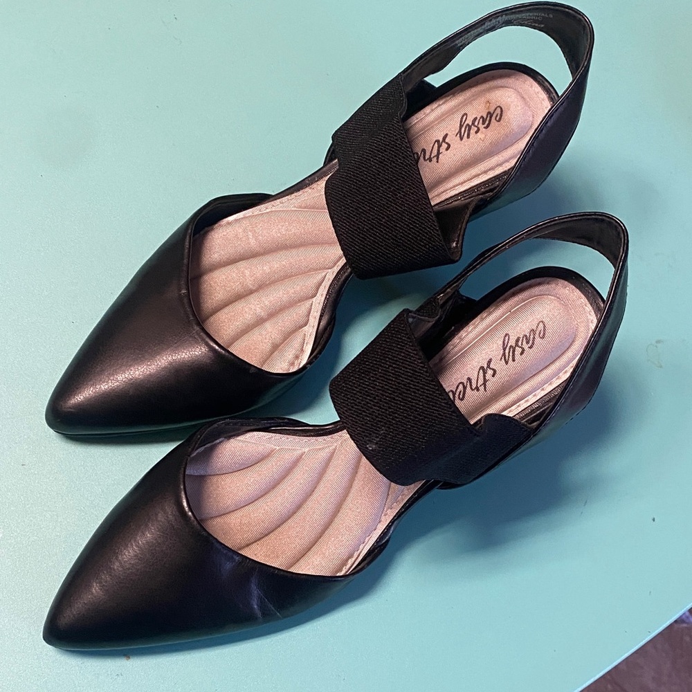 easy street Black Pointed Slingback Pumps with Elastic Instep